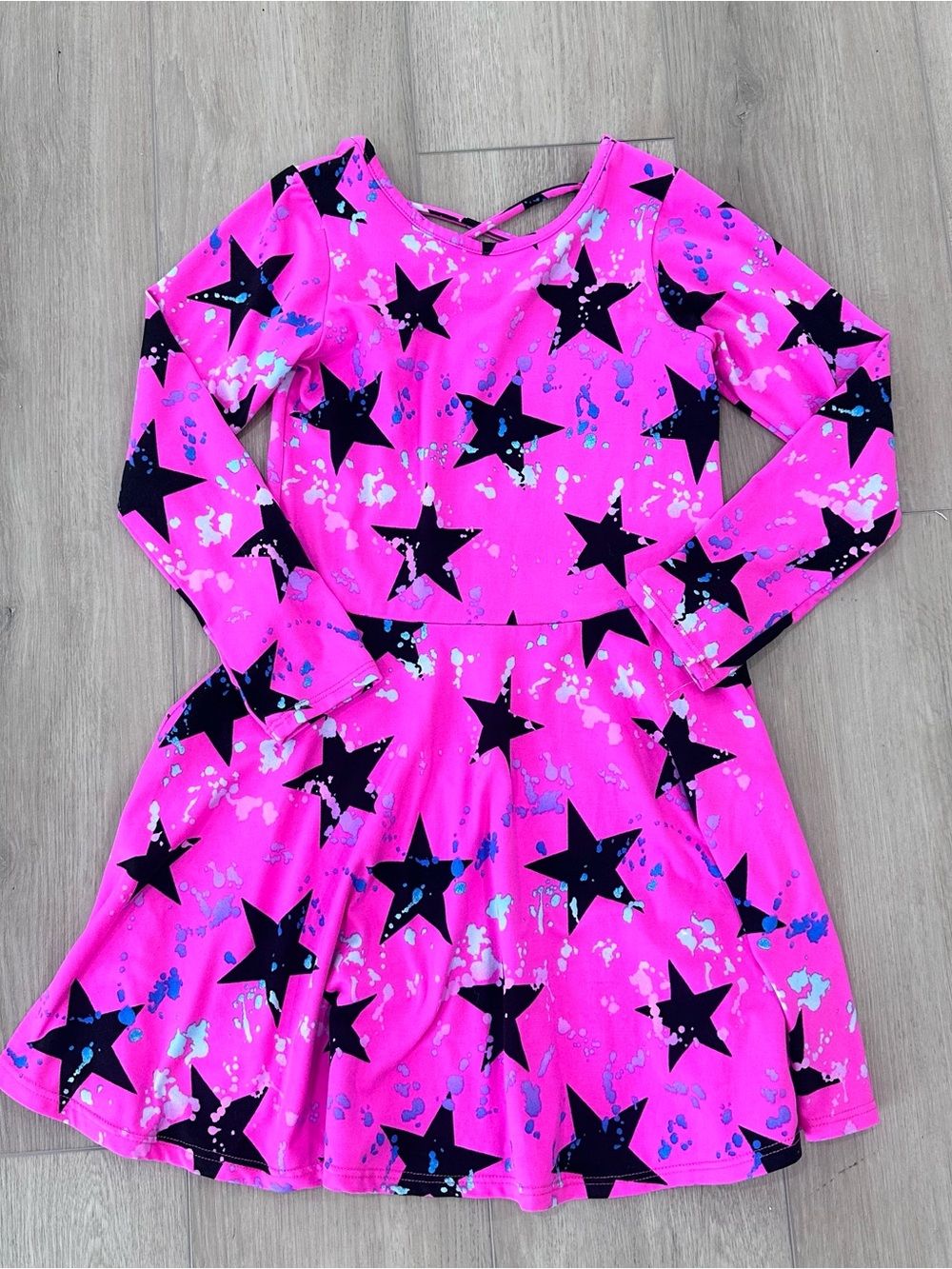 NWOT Pixie lane printed long sleeve fit & flare dress girls size 9-10 pink star